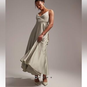Light Green Satin Formal Maxi Dress